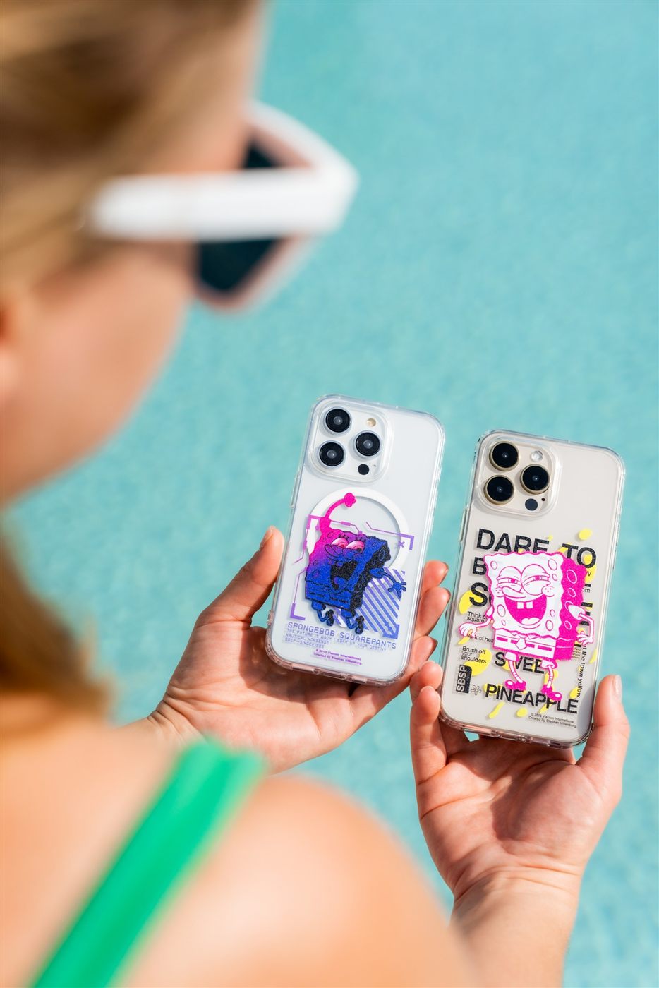 SpongeBob cases by the pool